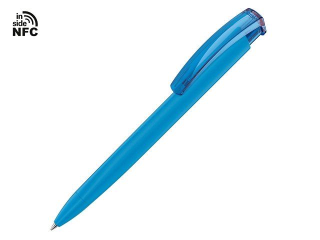 Ручка пластиковая шариковая трехгранная «Trinity K transparent Gum» soft-touch с чипом передачи инфо, голубой