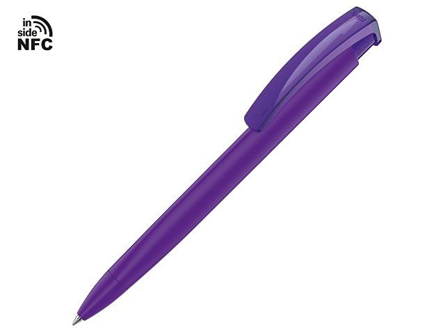 Ручка пластиковая шариковая трехгранная «Trinity K transparent Gum» soft-touch с чипом передачи инфо, фиолетовый