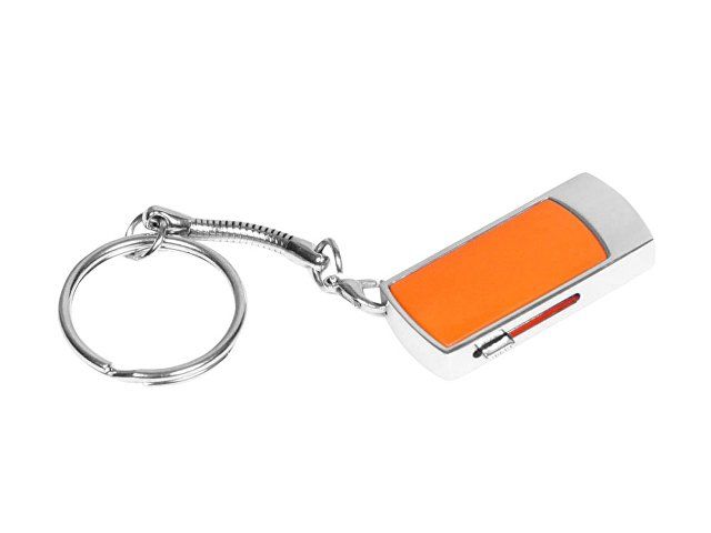 Флешка прямоугольной формы, выдвижной механизм с мини чипом, 8 Гб, оранжевый/серебристый