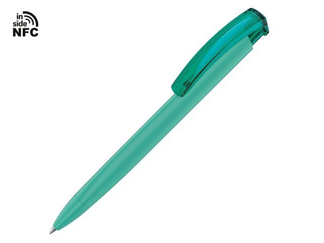Ручка пластиковая шариковая трехгранная «Trinity K transparent Gum» soft-touch с чипом передачи инфо, морская волна