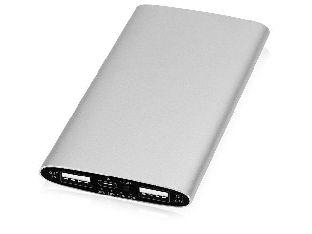 Портативное зарядное устройство "Мун" с 2-мя USB-портами, 4400 mAh, серебристый