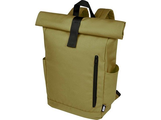 Рюкзак Byron 15,6" объемом 18 л со скручиваемым верхом, изготовленный из переработанного ПЭТ по стандарту GRS, оливковый