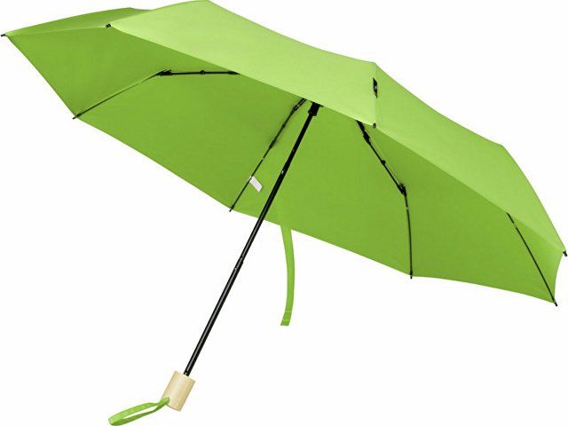 Birgit, складной ветроустойчивый зонт диаметром 21 дюйм из переработанного ПЭТ, зеленый лайм