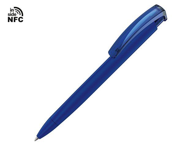 Ручка пластиковая шариковая трехгранная «Trinity K transparent Gum» soft-touch с чипом передачи инфо, темно-синий