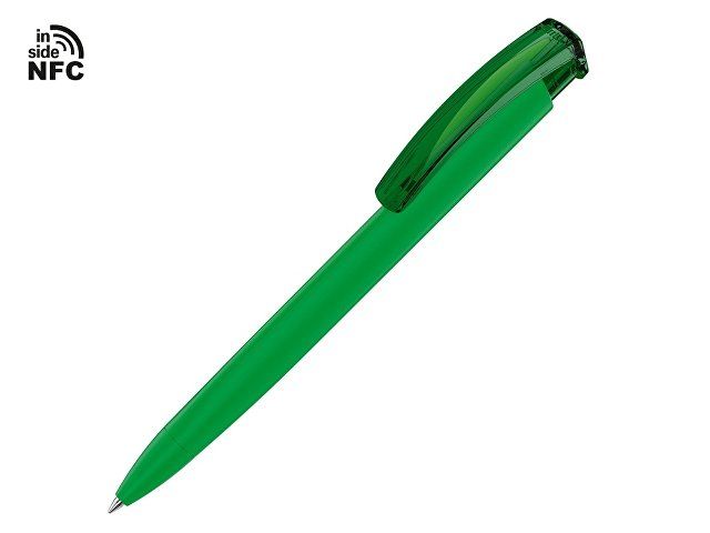 Ручка пластиковая шариковая трехгранная «Trinity K transparent Gum» soft-touch с чипом передачи инфо, темно-зеленый