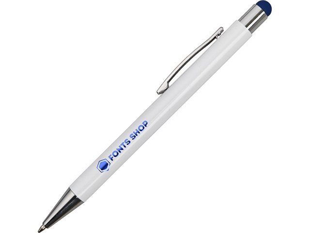 Ручка металлическая шариковая «Flowery» со стилусом и цветным зеркальным слоем, белый/синий