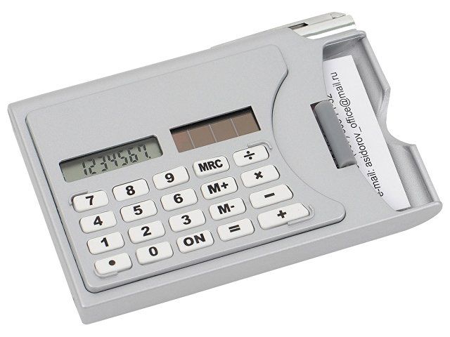 Визитница «Бухгалтер» с калькулятором и ручкой, серый