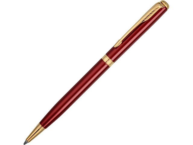 Ручка шариковая тонкая Parker модель SON13 SLM RED GT BP FBLK GB, красный/золотистый