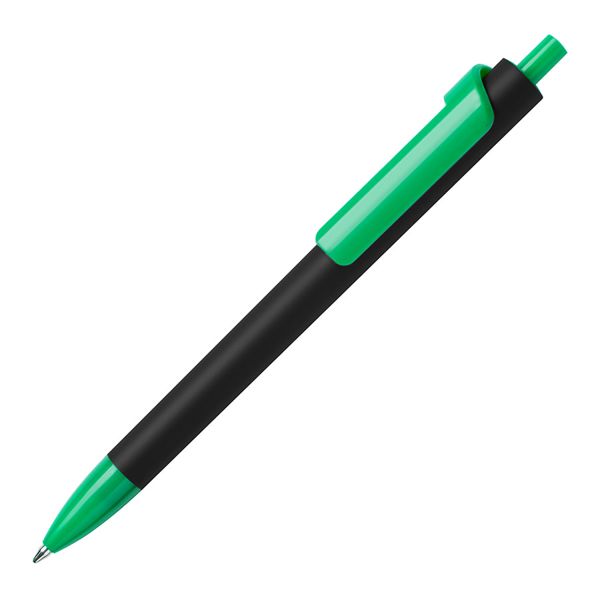 Ручка шариковая FORTE SOFT BLACK, черный/зеленый, пластик, покрытие soft touch
