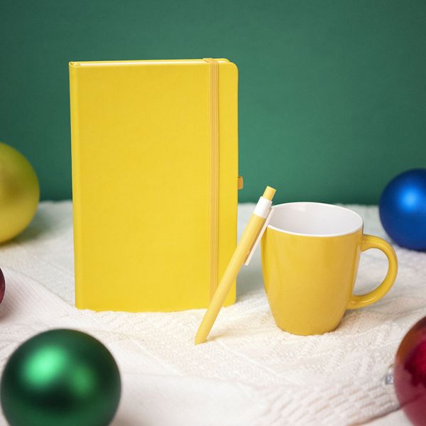 Подарочный набор HAPPINESS: блокнот, ручка, кружка, жёлтый
