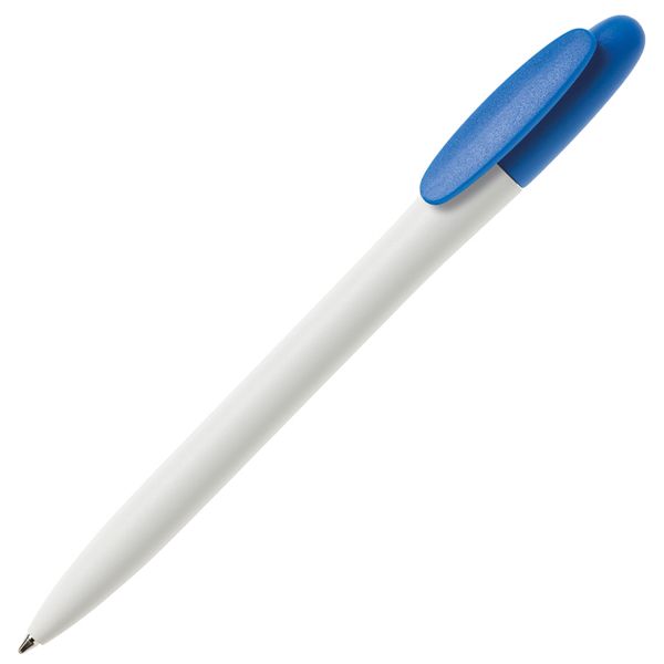 Ручка шариковая BAY, белый корпус/лазурный клип, непрозрачный пластик