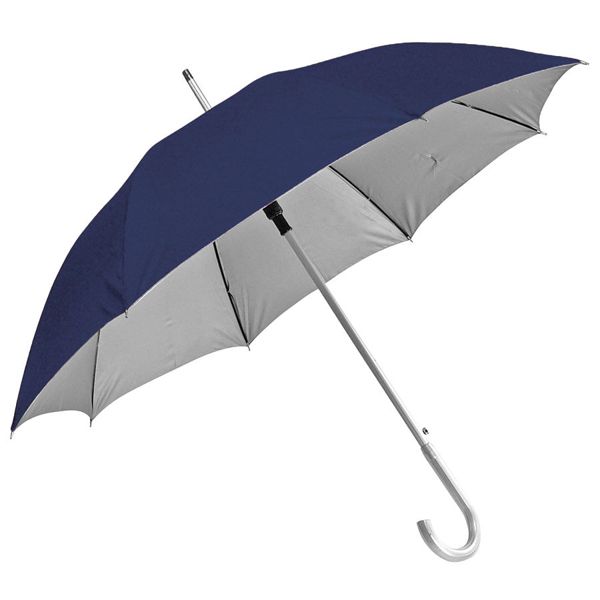 Зонт-трость с пластиковой ручкой "под алюминий" "Silver", полуавтомат; темно-синий с серебром; D=103