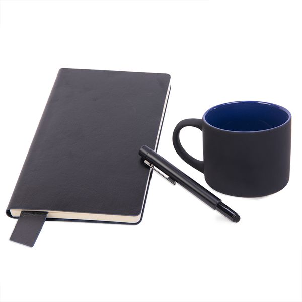 Подарочный набор DAILY COLOR: кружка, бизнес-блокнот, ручка с флешкой 4 ГБ, черный/синий