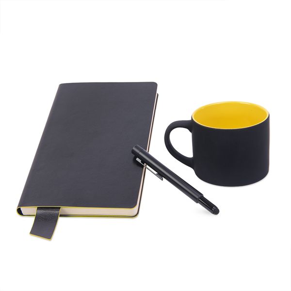 Подарочный набор DAILY COLOR: кружка, бизнес-блокнот, ручка с флешкой 4 ГБ, черный/желтый