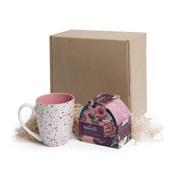 Набор подарочный BREEZE: кружка, чай, стружка, коробка, розовый