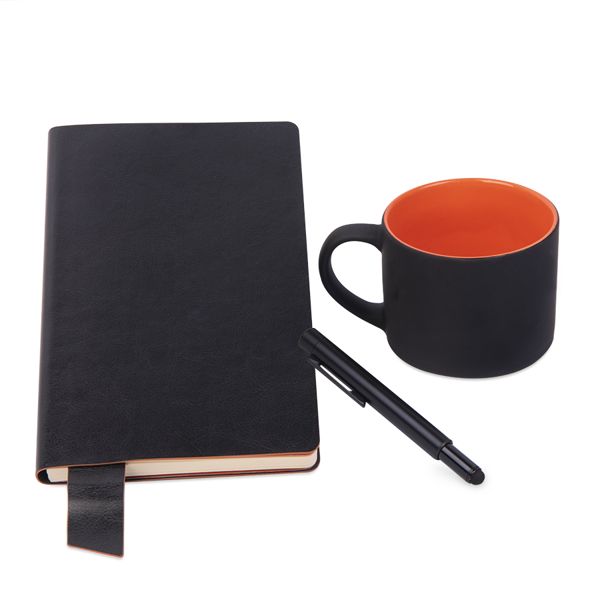 Подарочный набор DAILY COLOR: кружка, бизнес-блокнот, ручка с флешкой 4 ГБ, черный/оранжевый