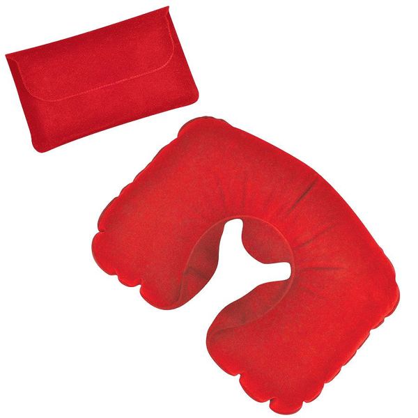 Подушка надувная дорожная в футляре; красный; 43,5х27,5 см; твил; шелкография