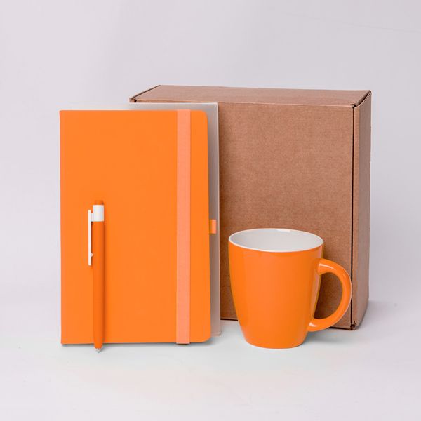 Подарочный набор JOY: блокнот, ручка, кружка, коробка, стружка; оранжевый