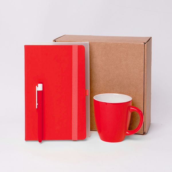 Подарочный набор JOY: блокнот, ручка, кружка, коробка, стружка; красный