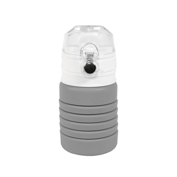Бутылка для воды складная с карабином SPRING; серая, 550/250 мл, силикон