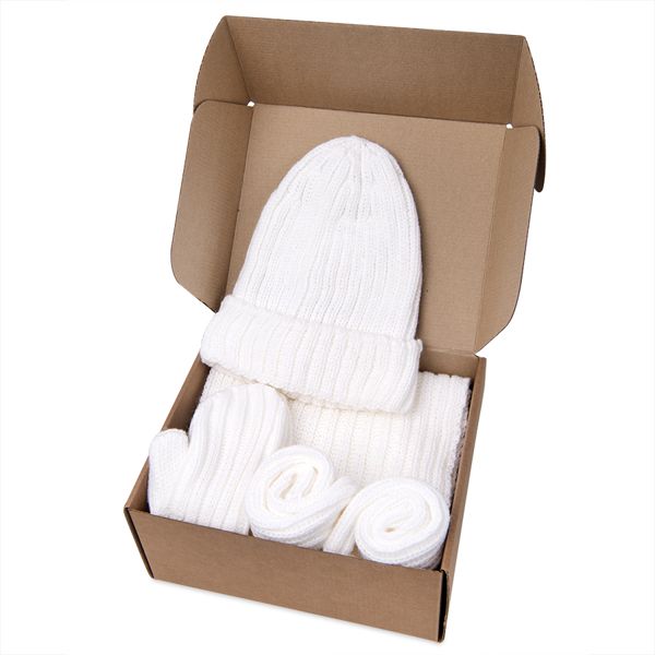 Набор подарочный НАСВЯЗИ©: шапка, шарф,  варежки, носки, белый