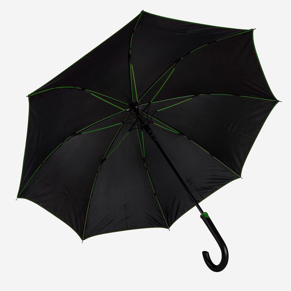 Зонт-трость "Back to black", полуавтомат, 100% полиэстер, черный с зеленым