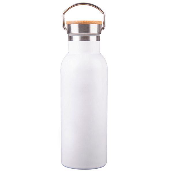 Бутылка для воды DISTILLER, 500мл. белый, нержавеющая сталь, бамбук