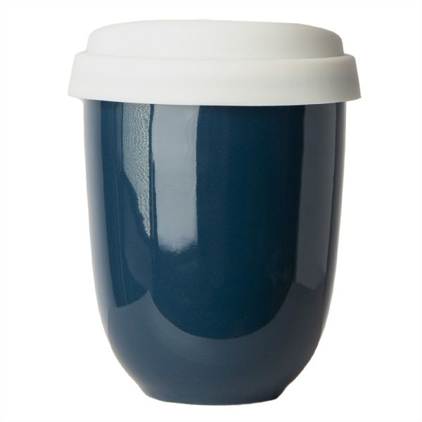 Стакан CAPSULA с крышкой, темно-синий с белым, 250мл, D=8,8см,H=10,5см, тонкая керамика