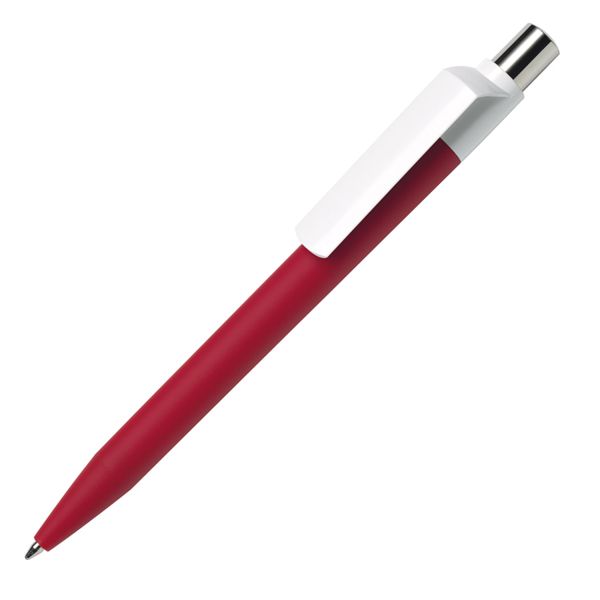 Ручка шариковая DOT, красный корпус/белый клип, soft touch покрытие, пластик