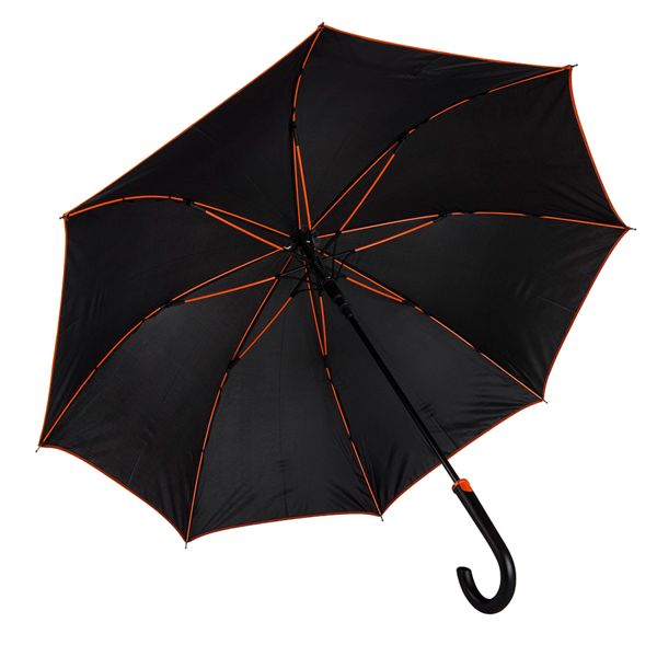 Зонт-трость "Back to black", полуавтомат, 100% полиэстер, черный с оранжевым