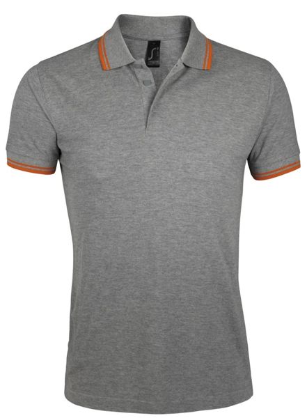 Рубашка поло мужская Pasadena Men 200 с контрастной отделкой, серый меланж c оранжевым