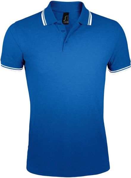 Рубашка поло мужская Pasadena Men 200 с контрастной отделкой, ярко-синяя с белым